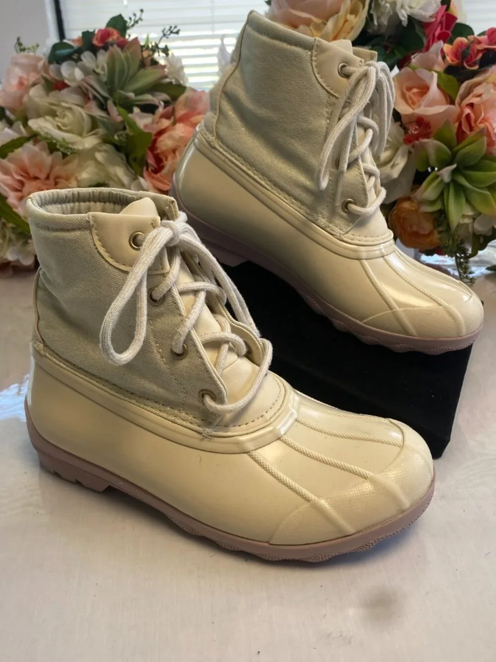 Sperry Port Boot Girls 3M Cream Pink Duck Boots